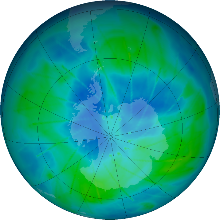 Antarctic ozone map for 01 March 2010